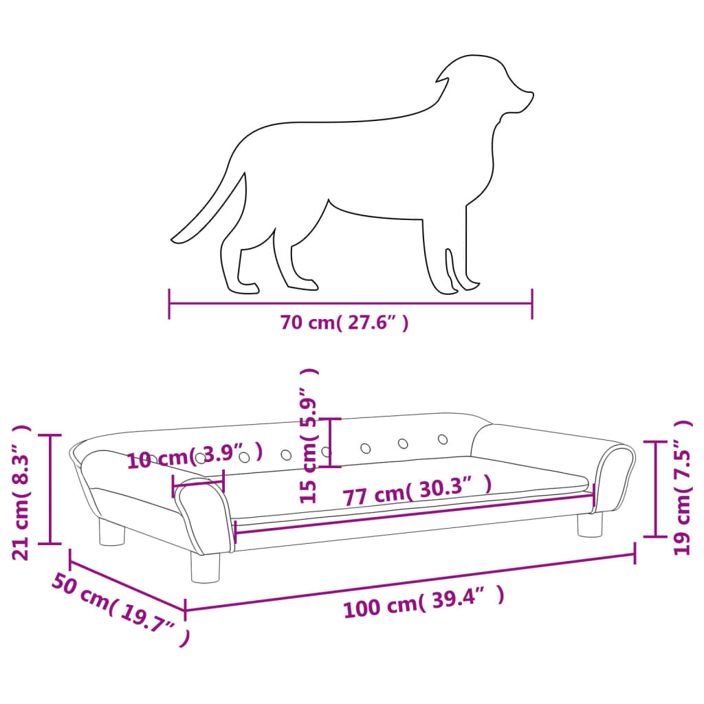 Hondenmand 100x50x21 cm fluweel roze