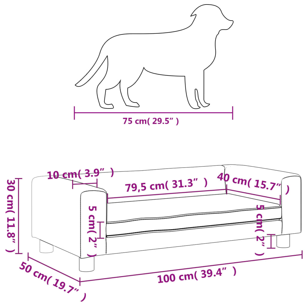 Hondenmand met verlengstuk 100x50x30 cm fluweel lichtgrijs