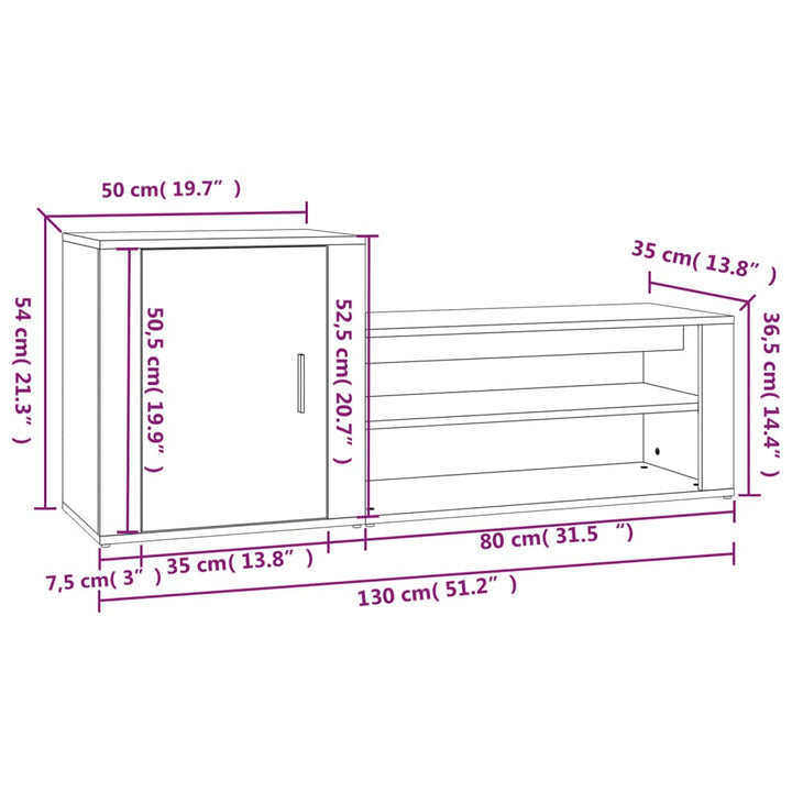 Schoenenkast 130x35x54 cm bewerkt hout gerookt eikenkleurig