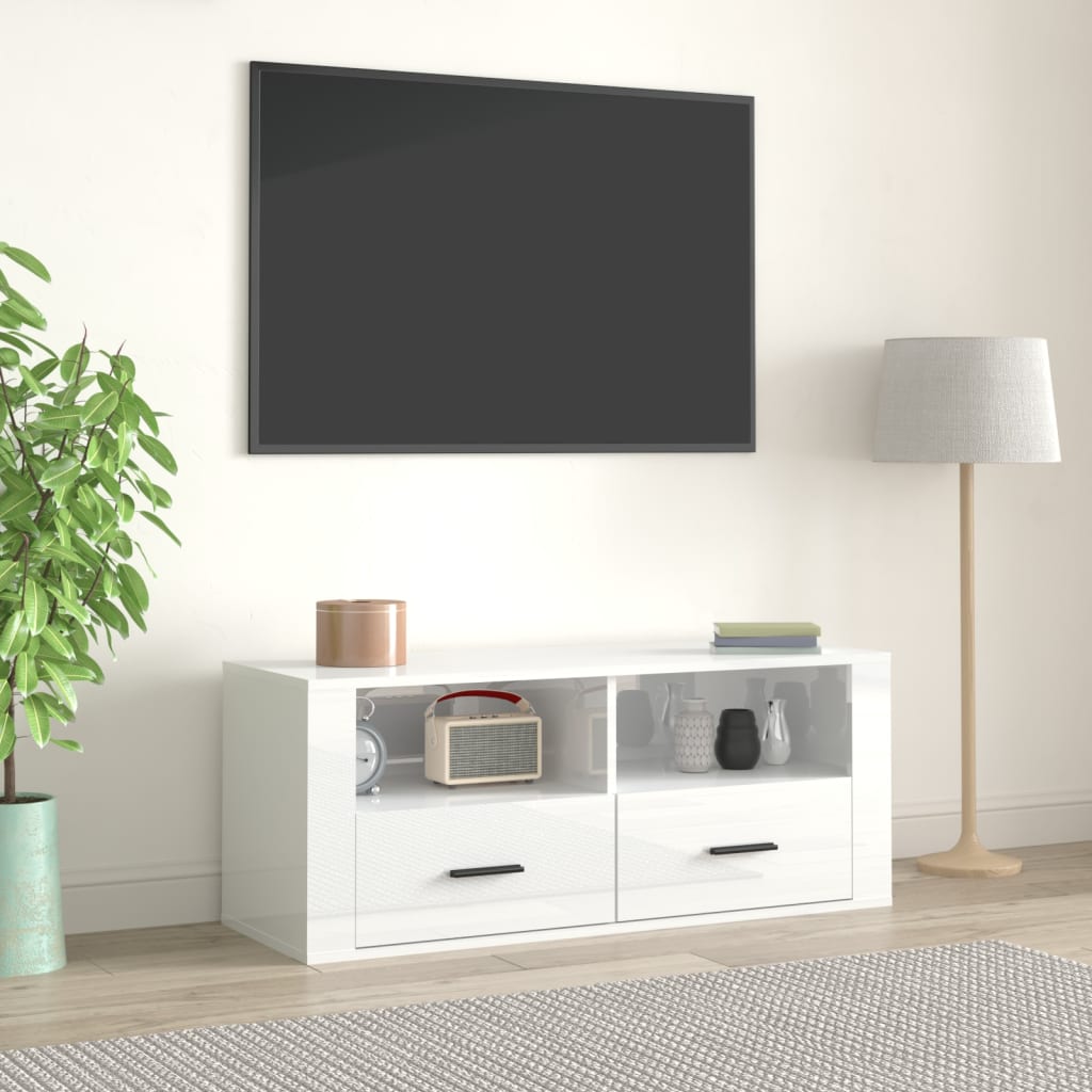Tv-meubel 100x35x40 cm bewerkt hout hoogglans wit