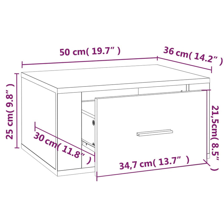 Nachtkastjes 2 st wandgemonteerd 50x36x25 cm grijs sonoma eiken