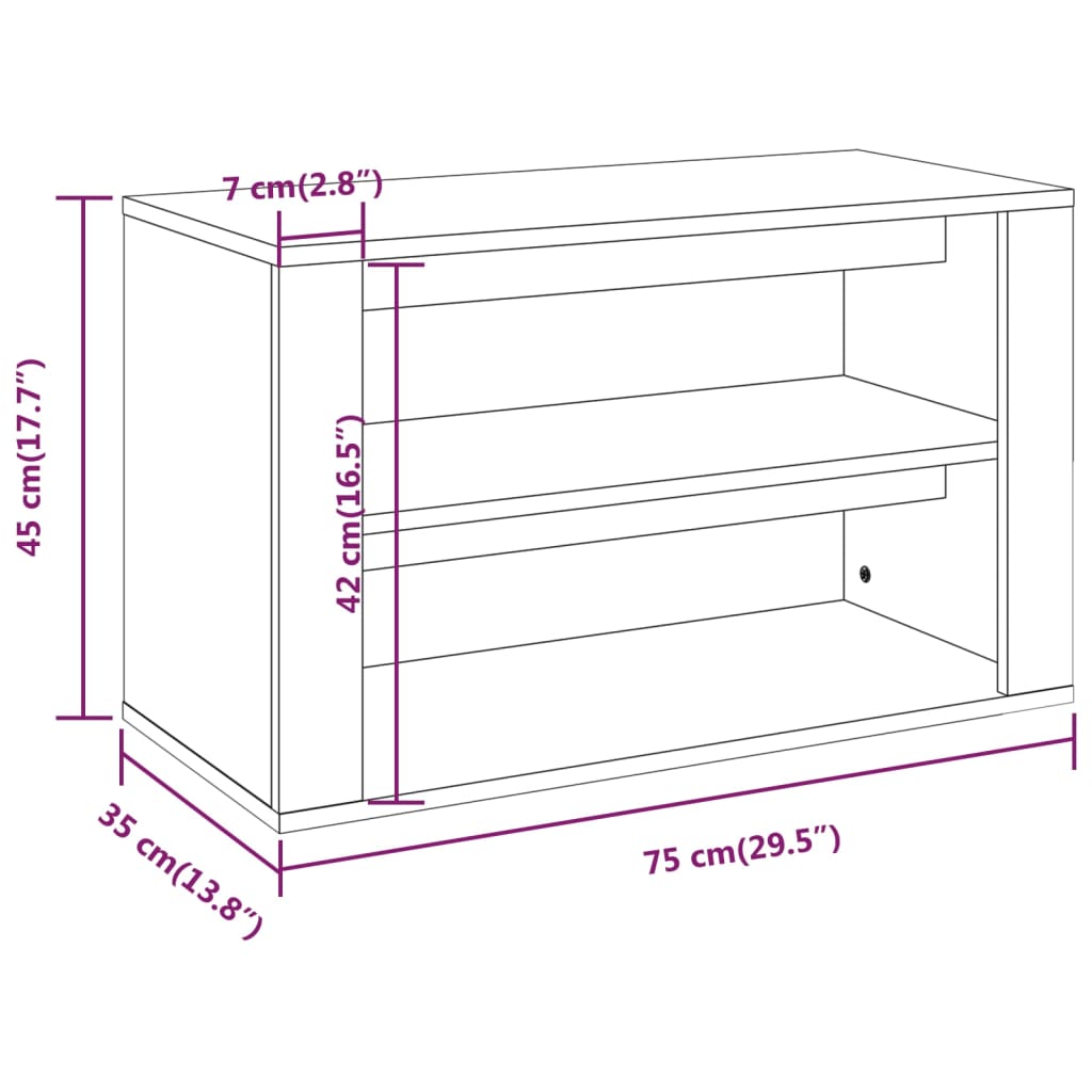 Schoenenrek 75x35x45 cm bewerkt hout gerookt eikenkleurig