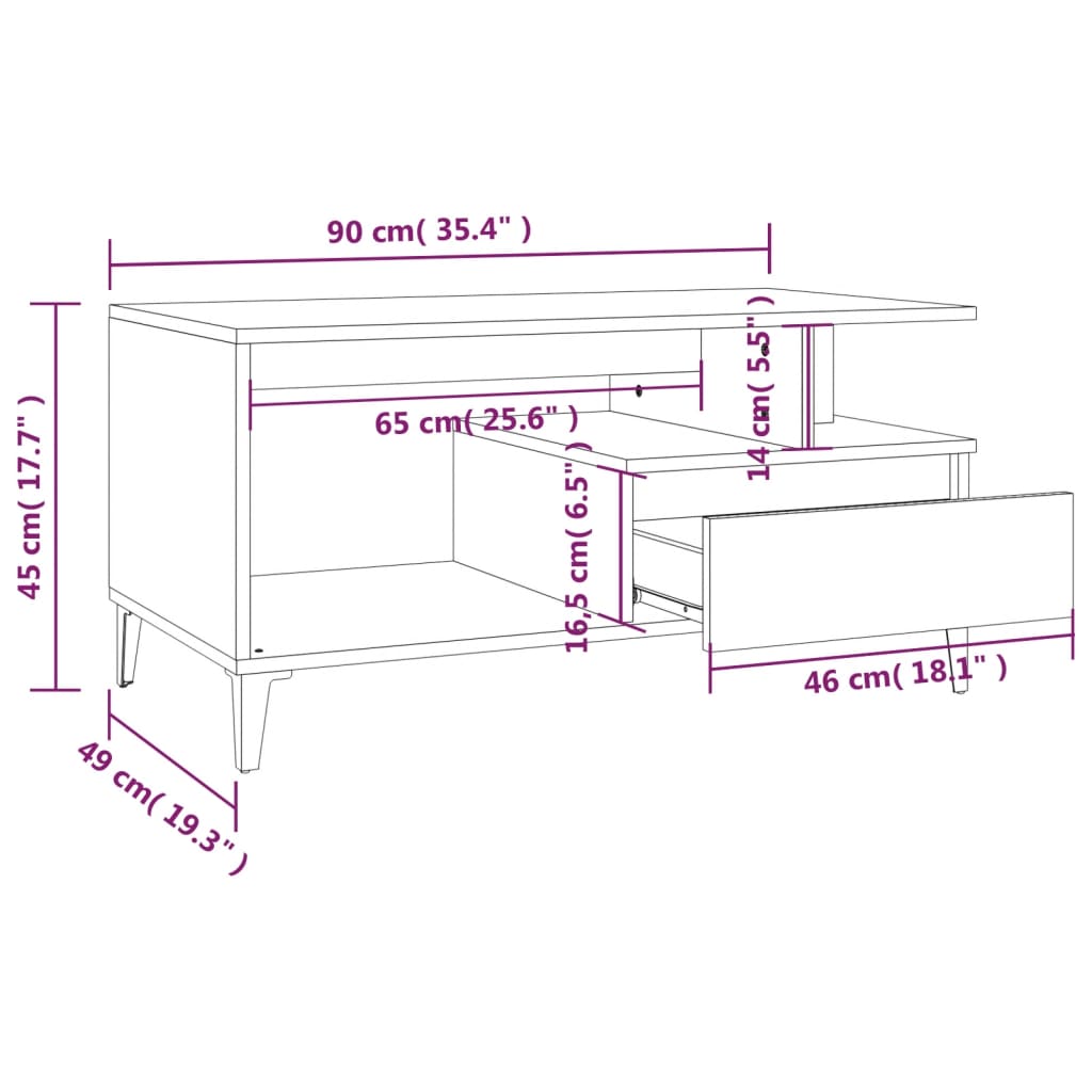 Salontafel 90x49x45 cm bewerkt hout wit