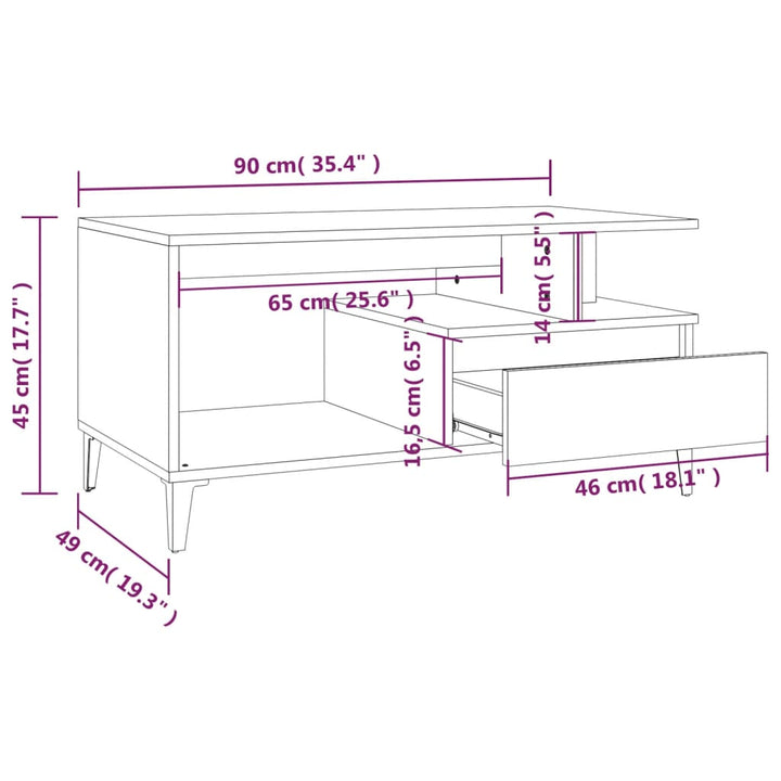 Salontafel 90x49x45 cm bewerkt hout wit