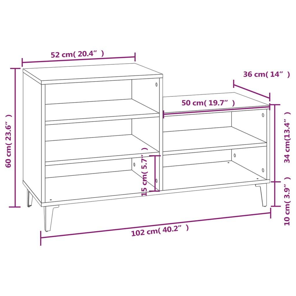 Schoenenkast 102x36x60 cm bewerkt hout betongrijs