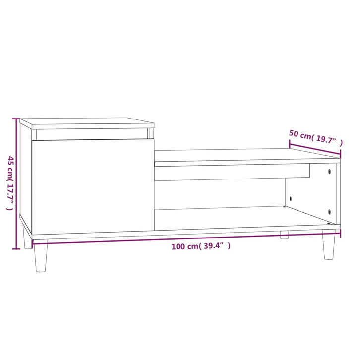 Salontafel 100x50x45 cm bewerkt hout wit