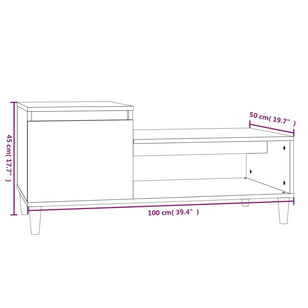 Salontafel 100x50x45 cm bewerkt hout gerookt eikenkleurig