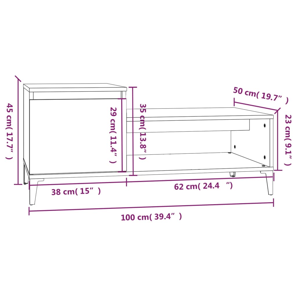 Salontafel 100x50x45 cm bewerkt hout wit