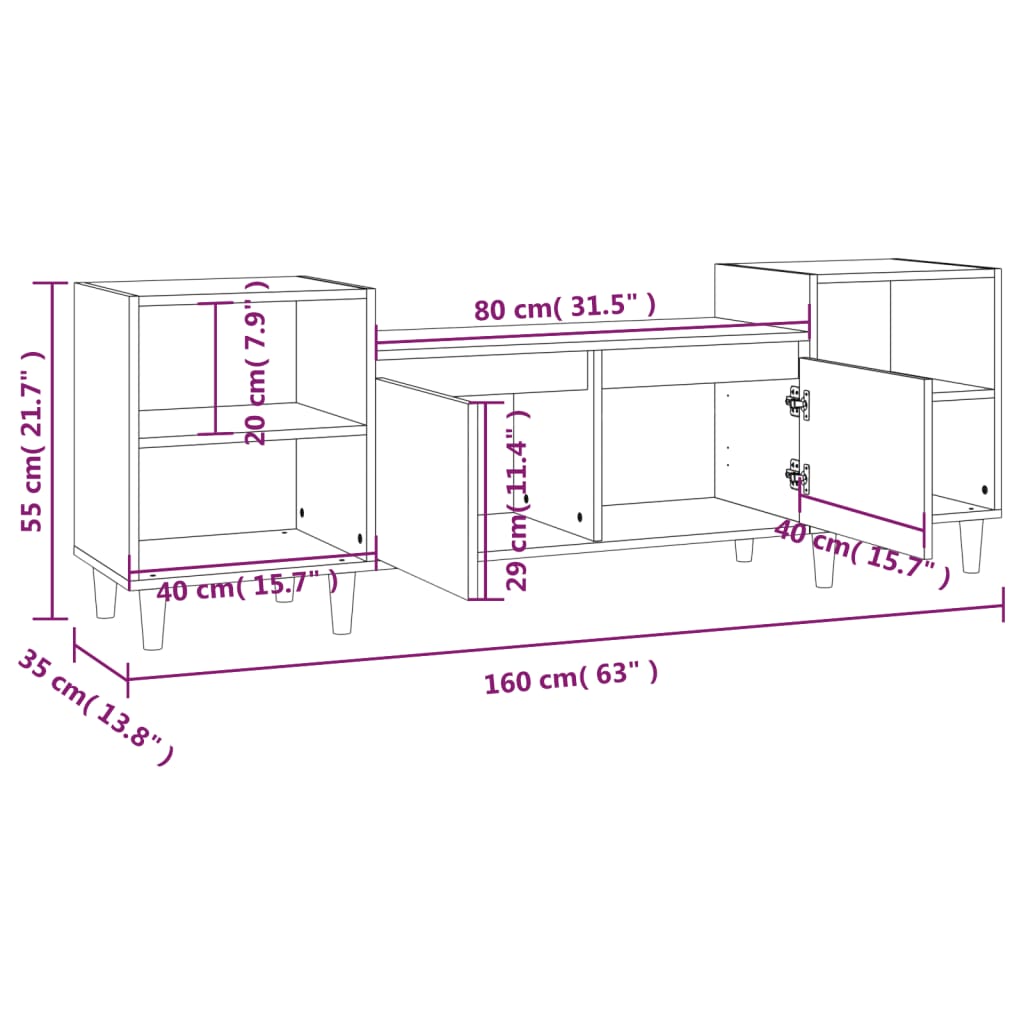 Tv-meubel 160x35x55 cm bewerkt hout bruineikenkleurig