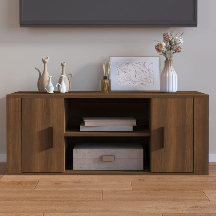 Tv-meubel 100x35x40 cm bewerkt hout bruineikenkleurig