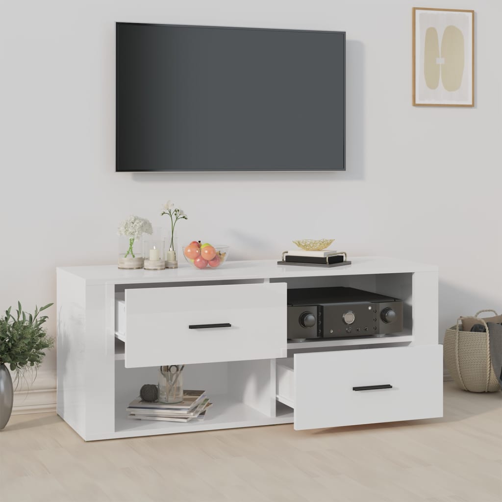Tv-meubel 100x35x40 cm bewerkt hout hoogglans wit