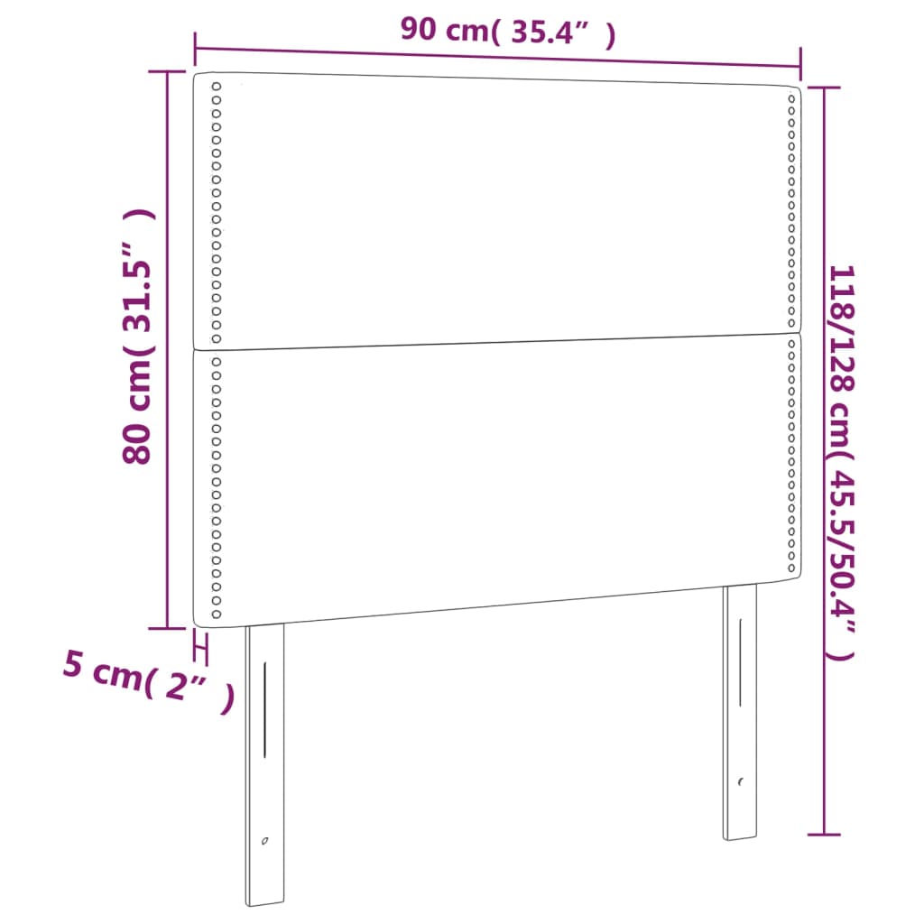 Hoofdborden 2 st 90x5x78/88 cm stof donkergrijs