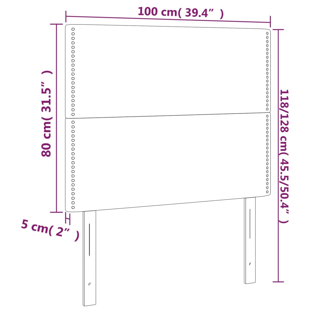 Hoofdborden 2 st 100 x 5 x 78/88 cm stof lichtgrijs