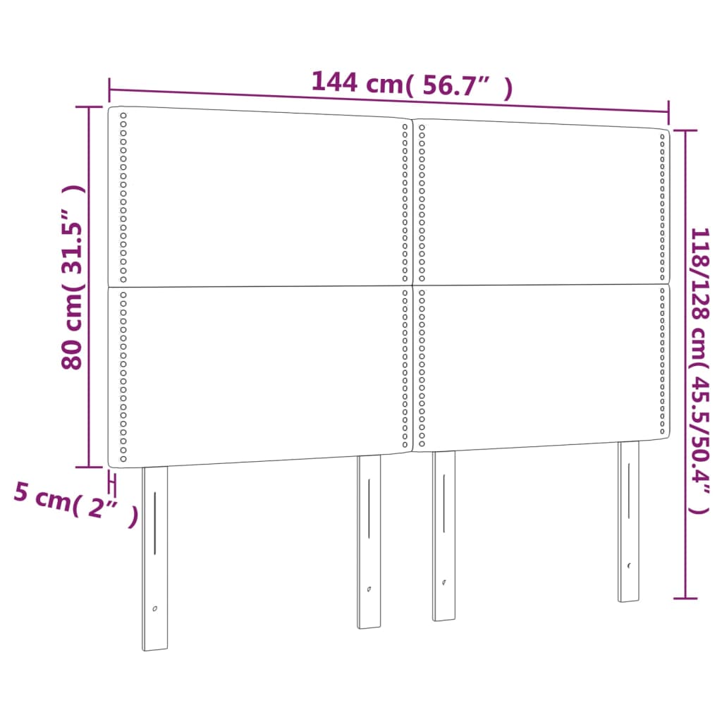 Hoofdborden 4 st 72x5x78/88 cm stof lichtgrijs