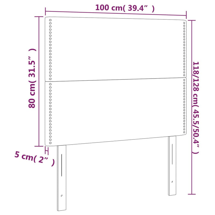 Hoofdborden 2 st 100 x 5 x 78/88 cm fluweel lichtgrijs