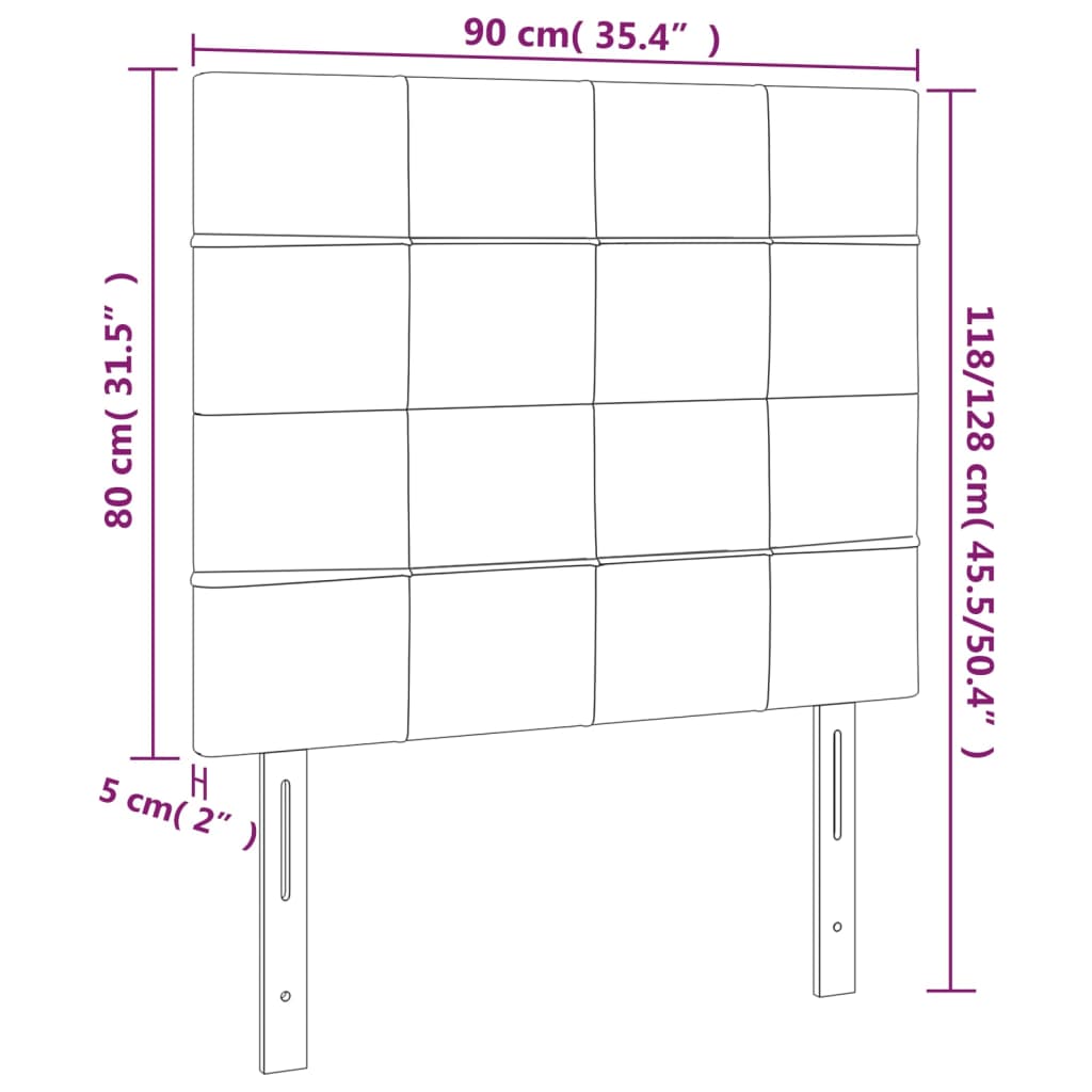 Hoofdborden 2 st 90x5x78/88 cm stof lichtgrijs