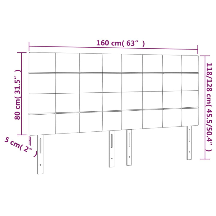 Hoofdborden 4 st 80x5x78/88 cm stof lichtgrijs