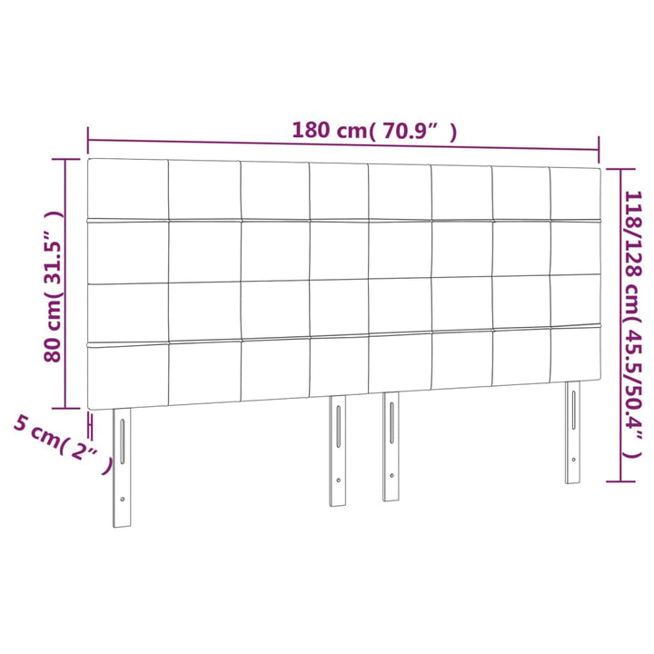 Hoofdborden 4 st 90x5x78/88 cm stof lichtgrijs