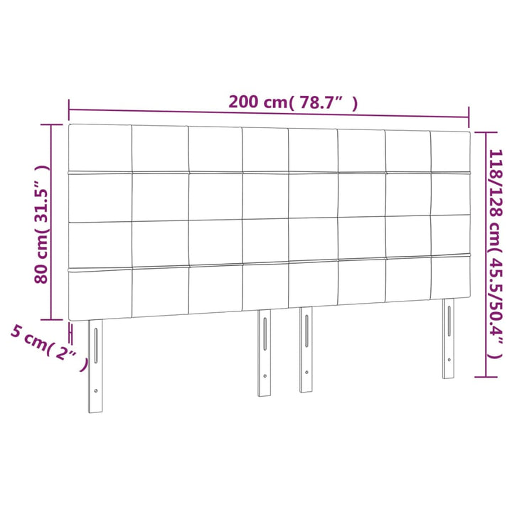 Hoofdborden 4 st 100x5x78/88 cm stof zwart