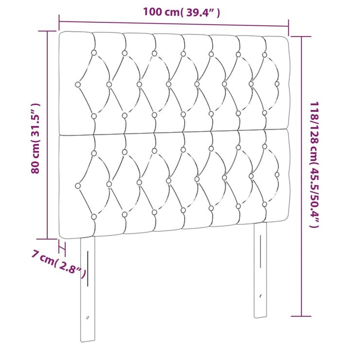 Hoofdborden 2 st 100x7x78/88 cm stof lichtgrijs