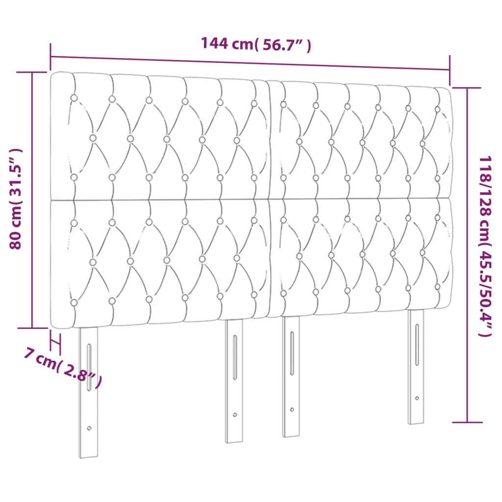 Hoofdborden 4 st 72x7x78/88 cm stof lichtgrijs