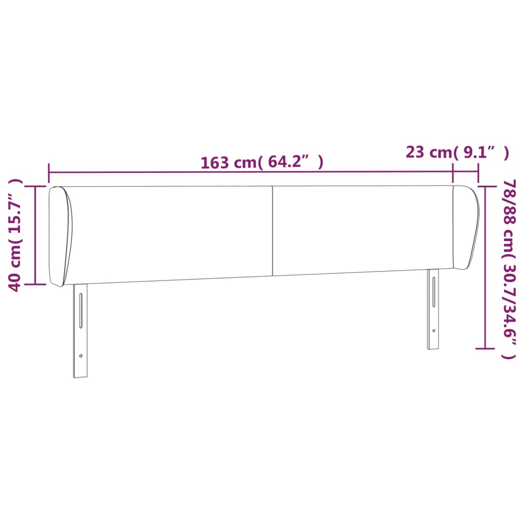 Hoofdbord met randen 163x23x78/88 cm stof donkergrijs