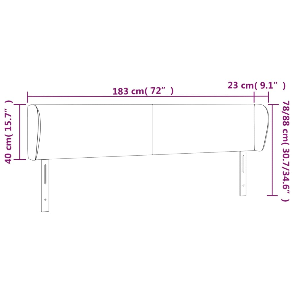 Hoofdbord met randen 183x23x78/88 cm stof lichtgrijs