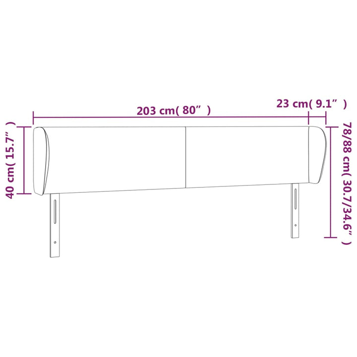 Hoofdbord met randen 203x23x78/88 cm stof zwart