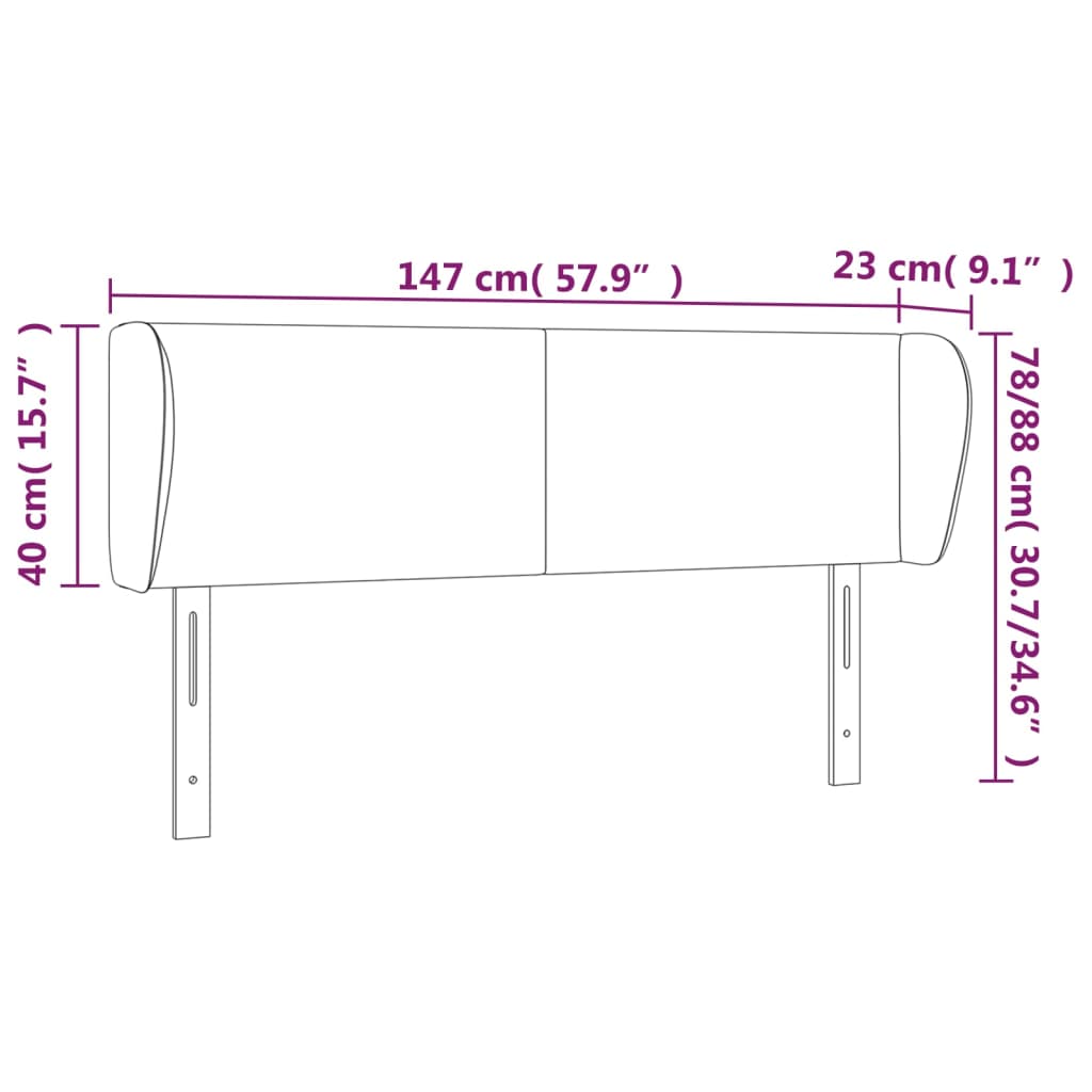 Hoofdbord met randen 147x23x78/88 cm fluweel lichtgrijs