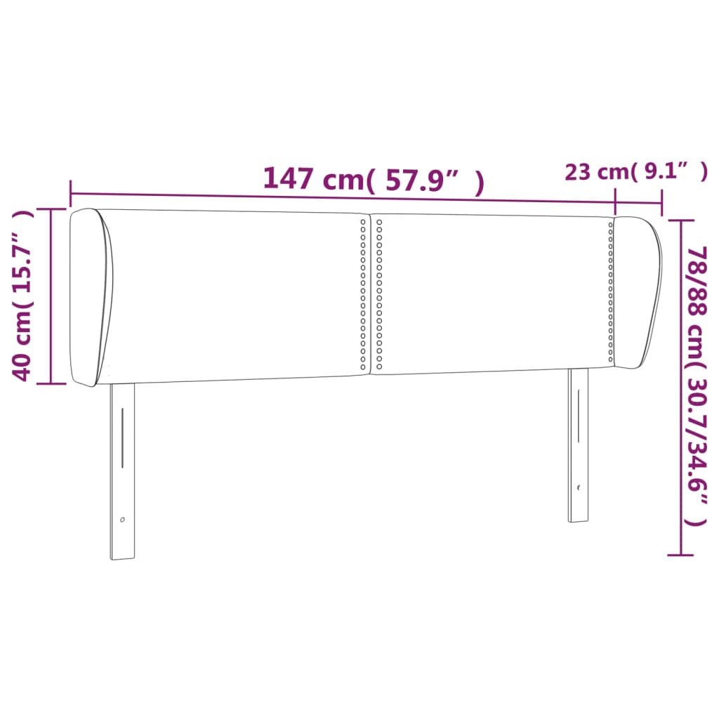 Hoofdbord met randen 147x23x78/88 cm stof lichtgrijs