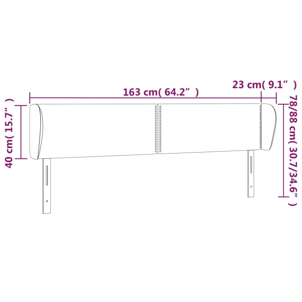 Hoofdbord met randen 163x23x78/88 cm stof lichtgrijs