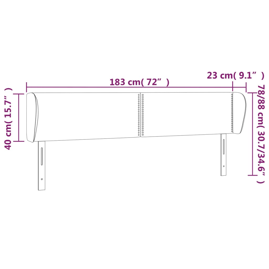 Hoofdbord met randen 183x23x78/88 cm stof donkergrijs