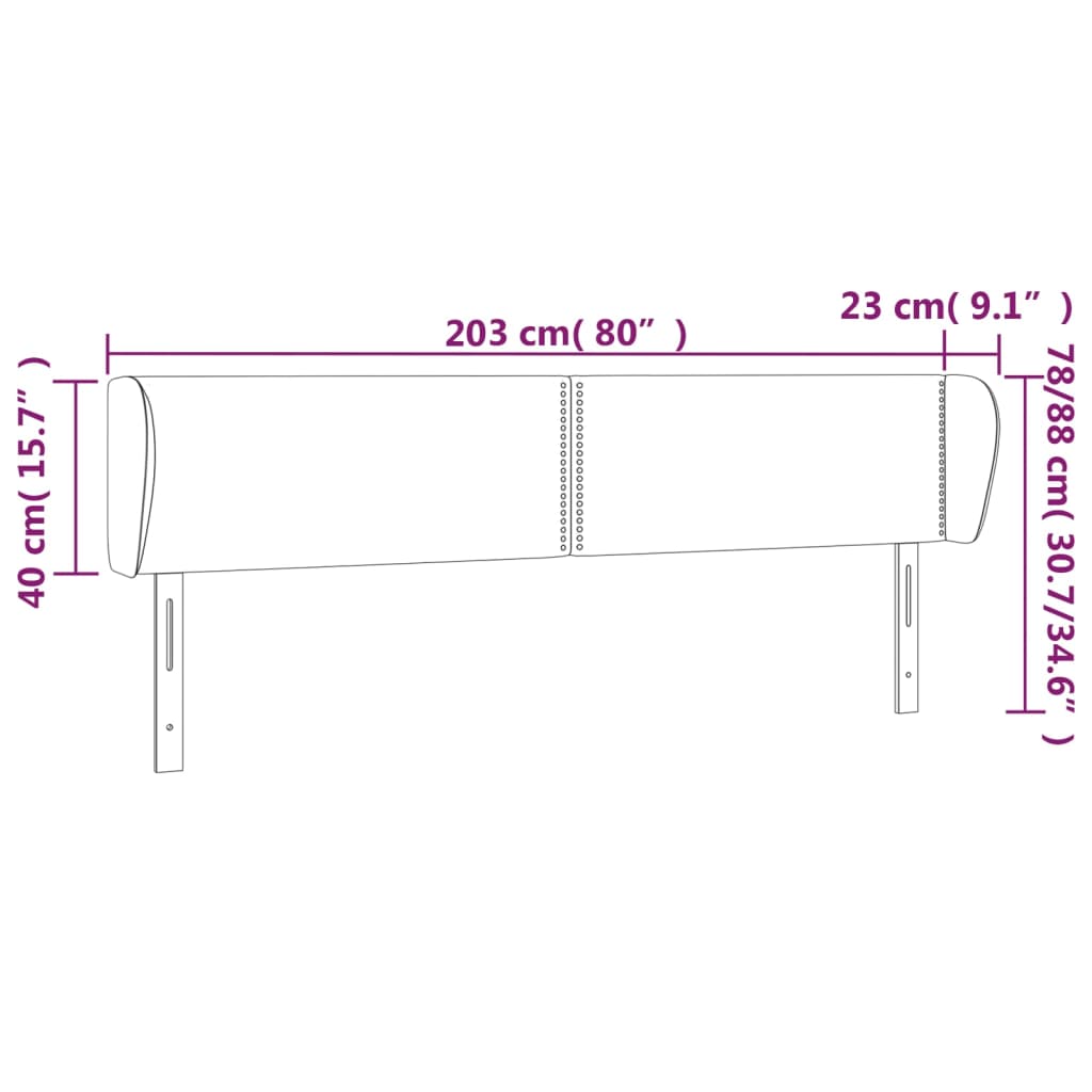 Hoofdbord met randen 203x23x78/88 cm stof donkergrijs