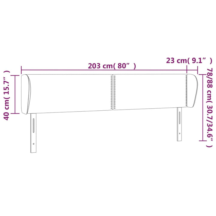 Hoofdbord met randen 203x23x78/88 cm stof donkergrijs