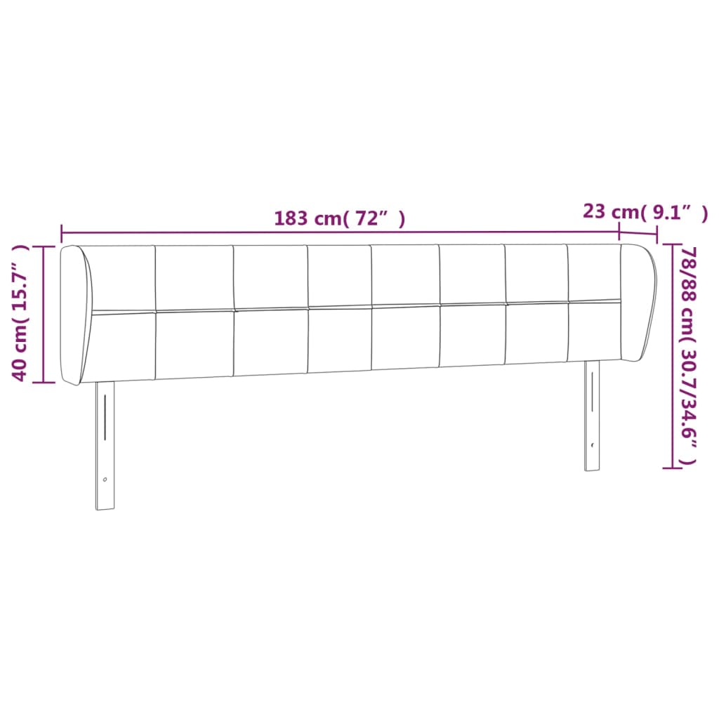 Hoofdbord met randen 183x23x78/88 cm stof lichtgrijs