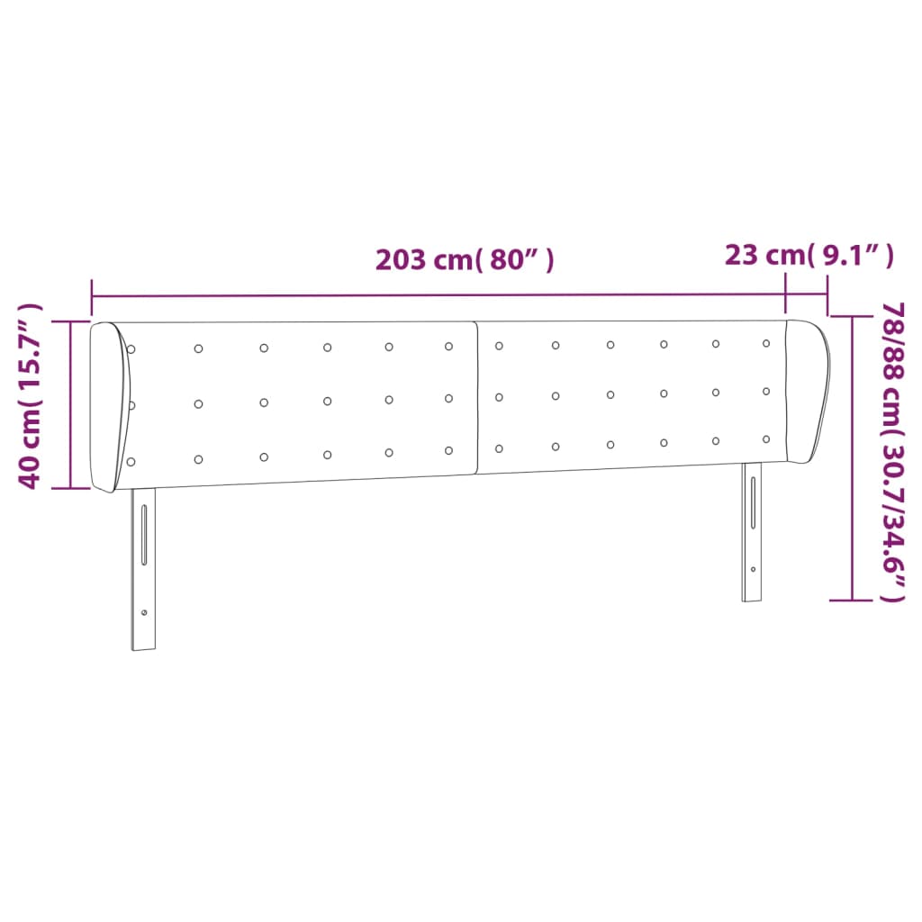 Hoofdbord met randen 203x23x78/88 cm kunstleer zwart