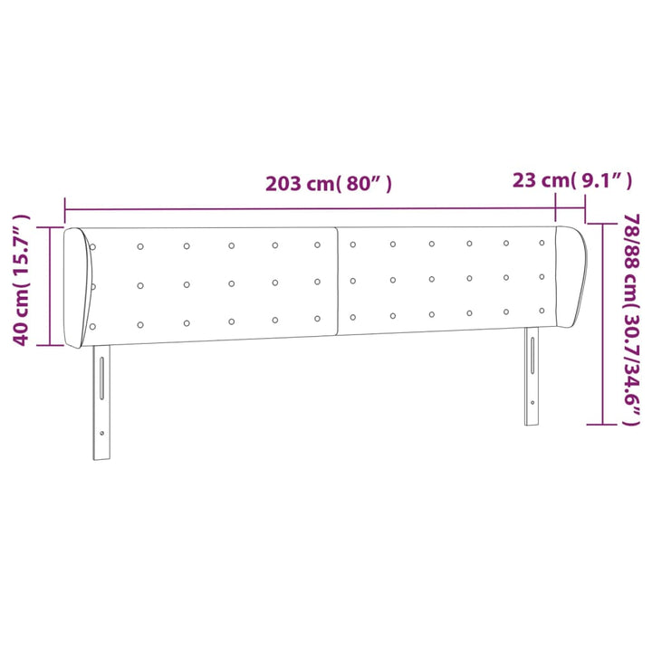 Hoofdbord met randen 203x23x78/88 cm kunstleer zwart