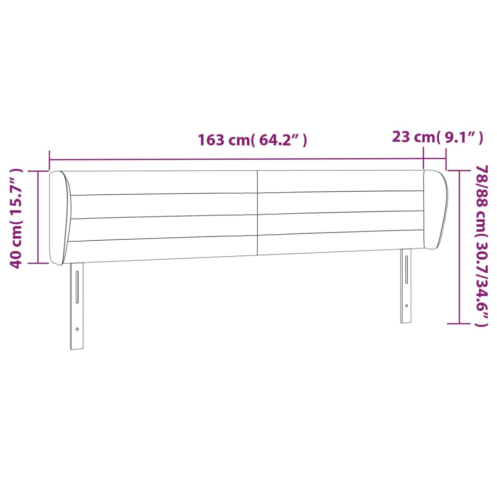 Hoofdbord met randen 163x23x78/88 cm stof lichtgrijs