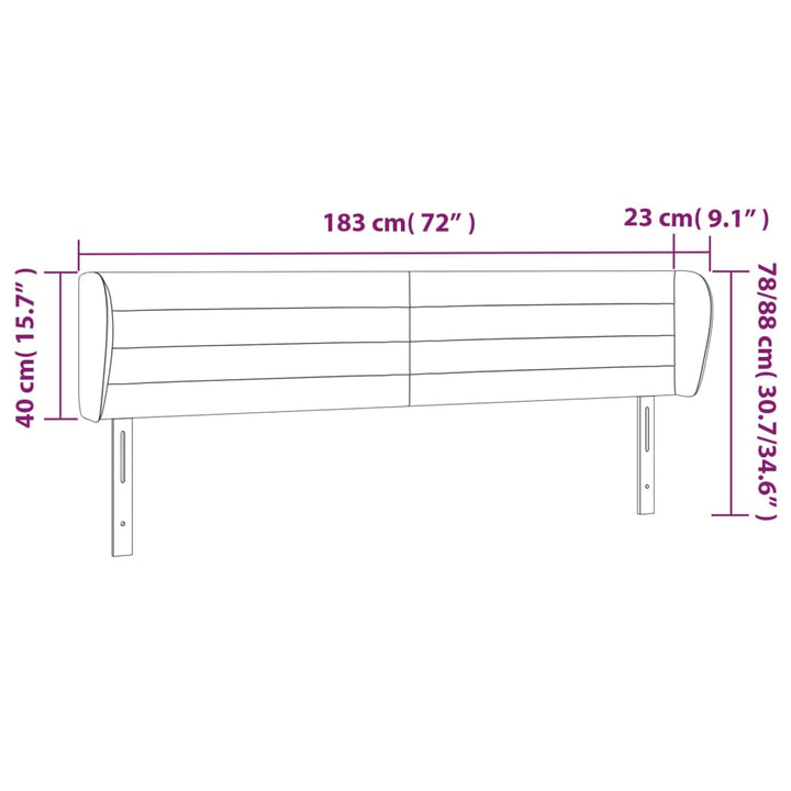 Hoofdbord met randen 183x23x78/88 cm stof lichtgrijs