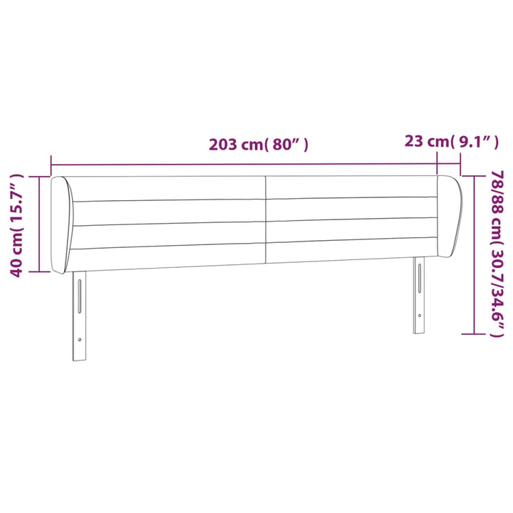 Hoofdbord met randen 203x23x78/88 cm stof lichtgrijs