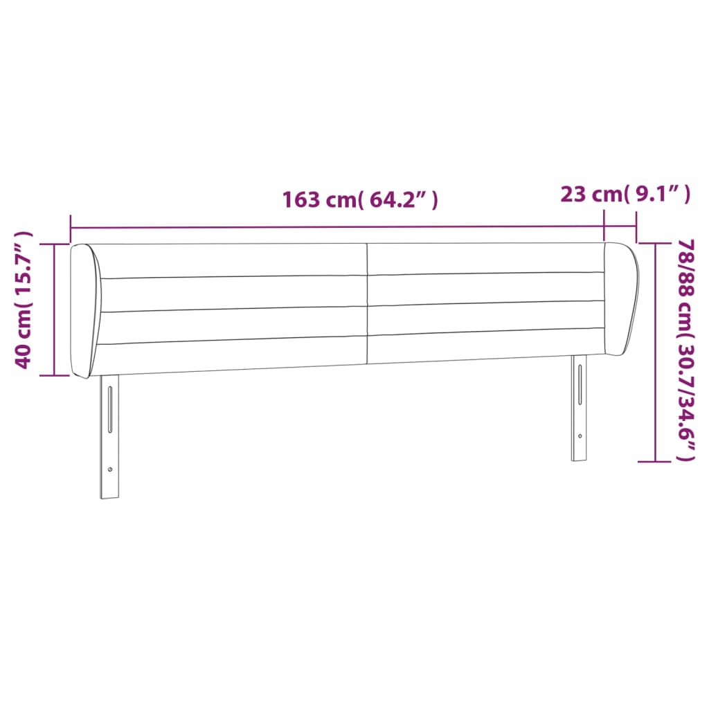 Hoofdbord met randen 163x23x78/88 cm fluweel lichtgrijs