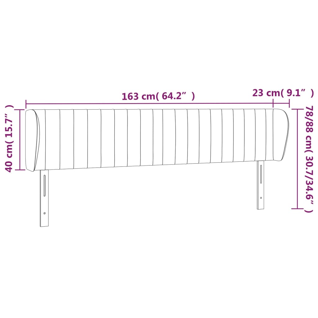 Hoofdbord met randen 163x23x78/88 cm stof lichtgrijs