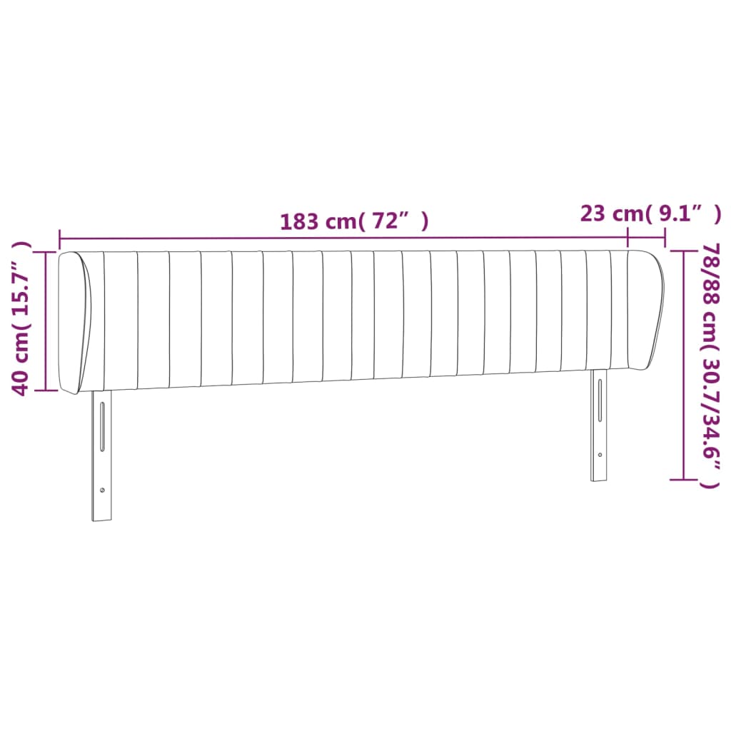 Hoofdbord met randen 183x23x78/88 cm stof lichtgrijs