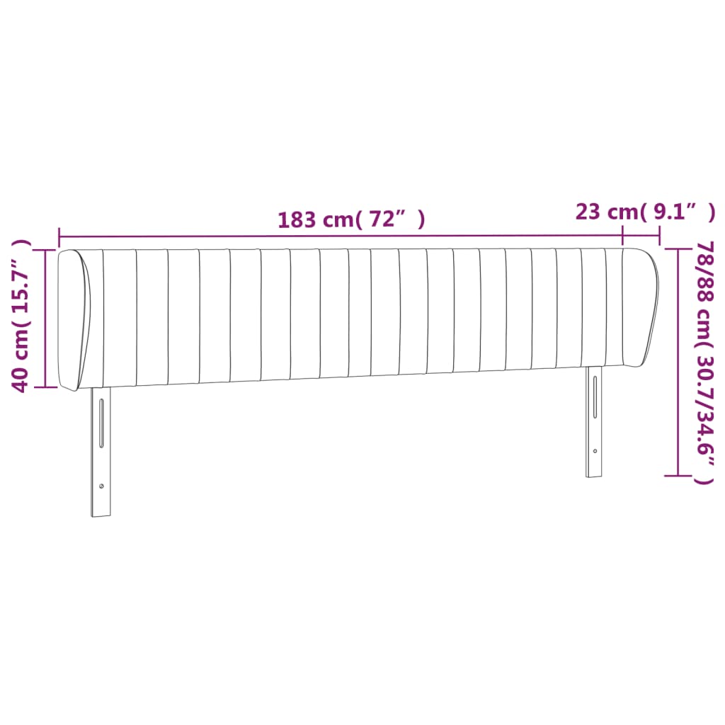 Hoofdbord met randen 183x23x78/88 cm stof crèmekleurig