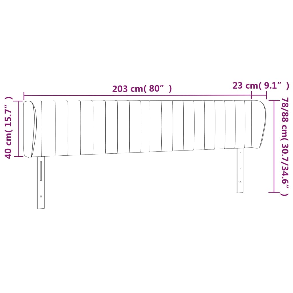 Hoofdbord met randen 203x23x78/88 cm stof zwart