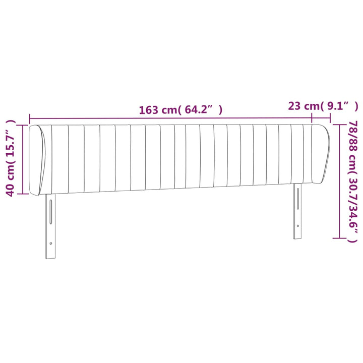 Hoofdbord met randen 163x23x78/88 cm fluweel donkergrijs