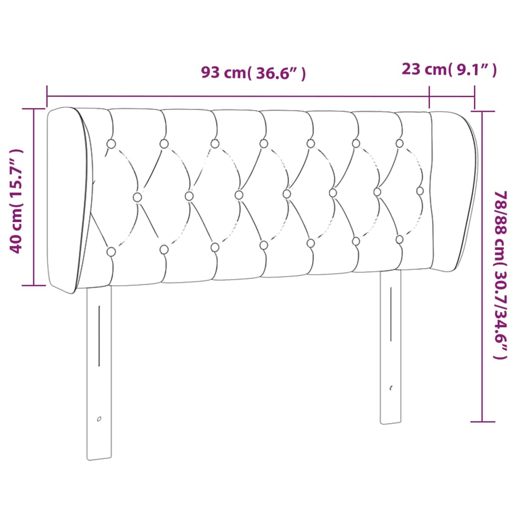 Hoofdbord met randen 93x23x78/88 cm stof donkergrijs