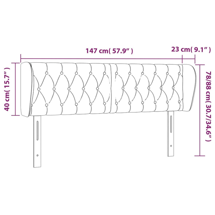 Hoofdbord met randen 147x23x78/88 cm stof lichtgrijs