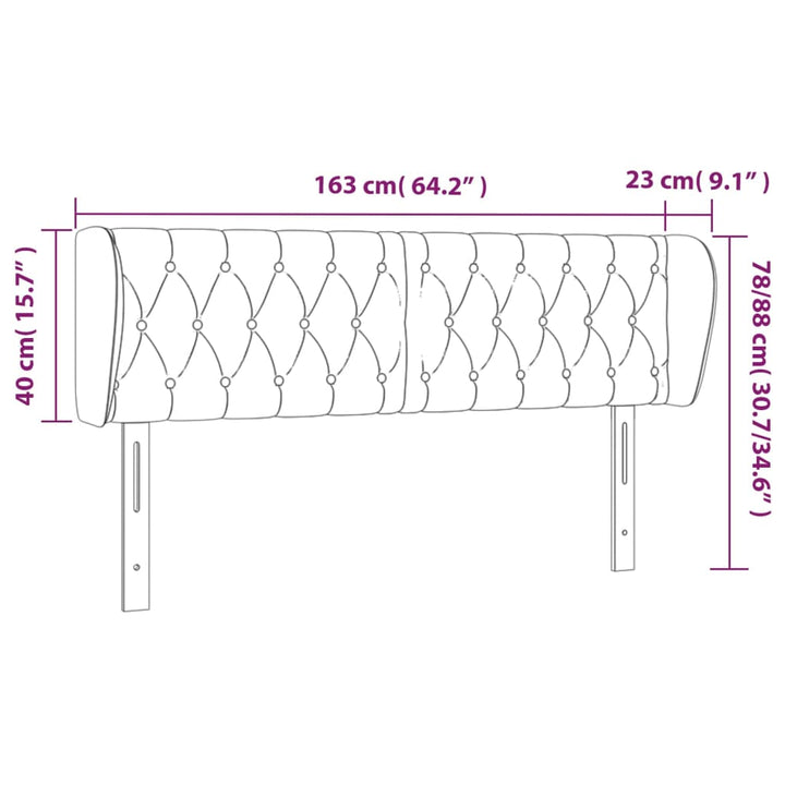 Hoofdbord met randen 163x23x78/88 cm stof lichtgrijs