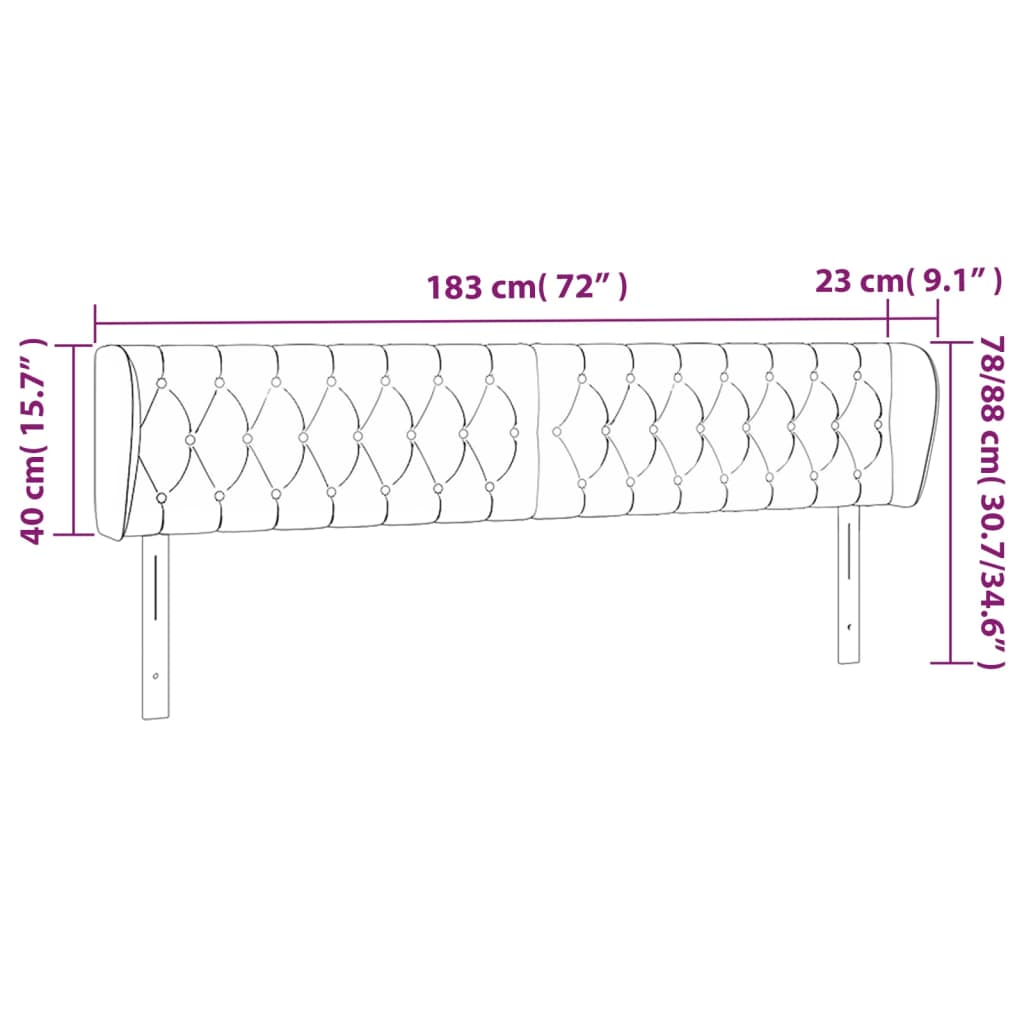 Hoofdbord met randen 183x23x78/88 cm stof lichtgrijs